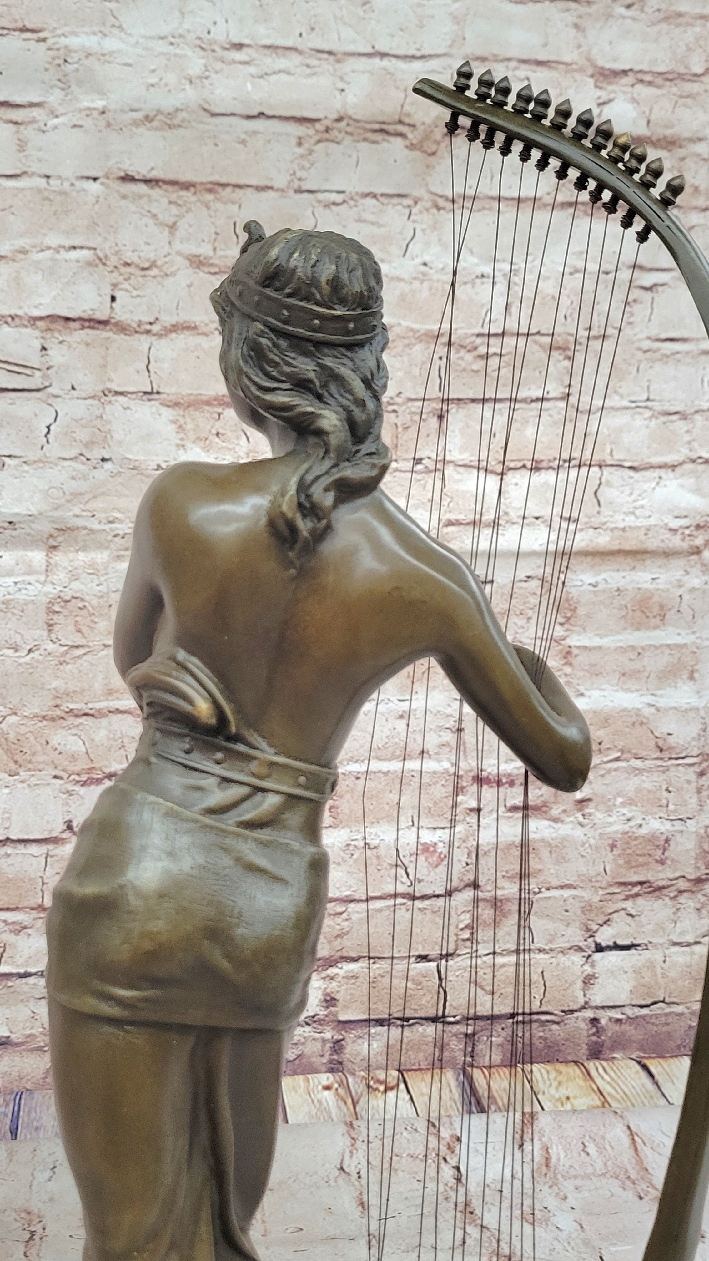 Coudray Egyptian Harp Player – Bronze Sculpture on Marble Base