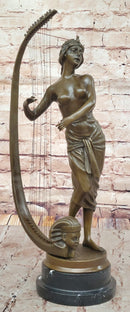 Coudray Egyptian Harp Player – Bronze Sculpture on Marble Base