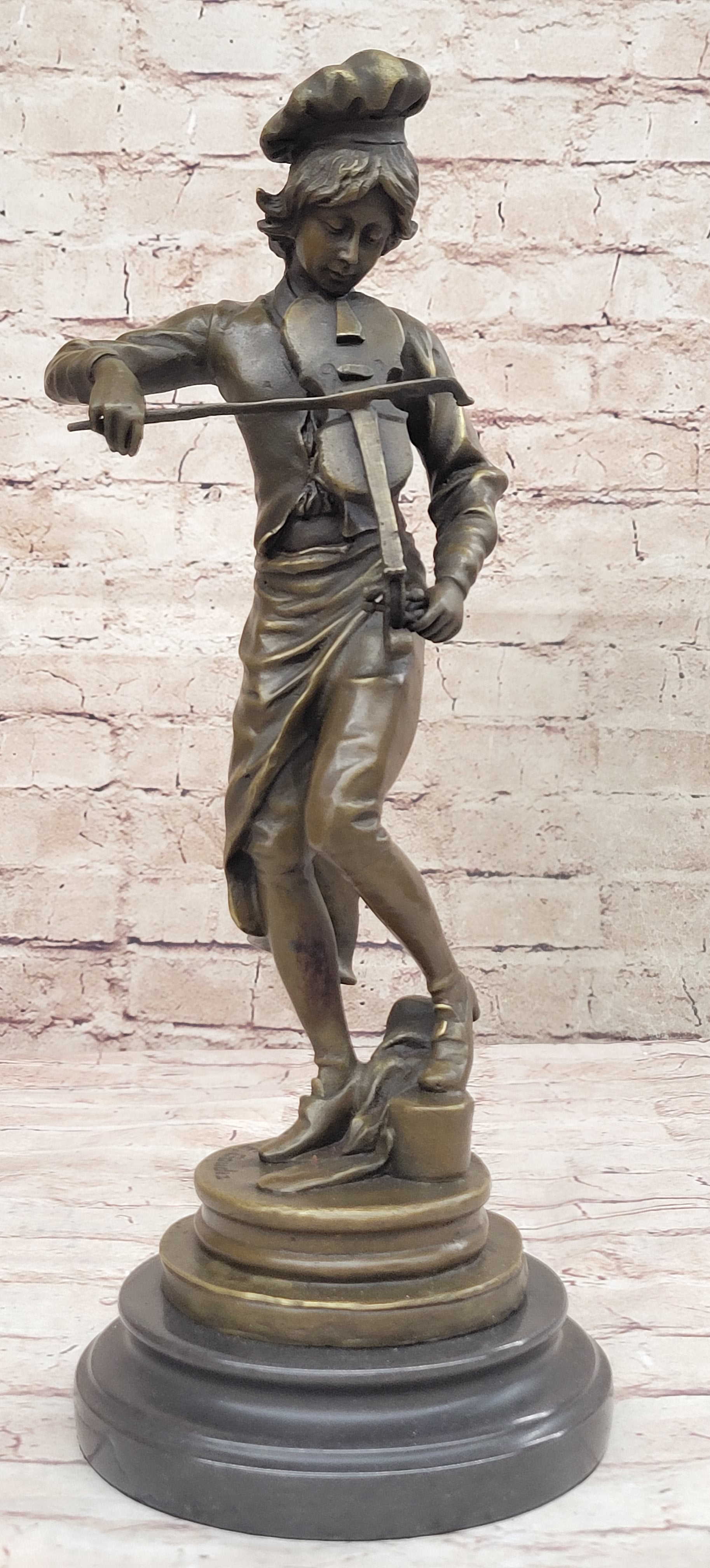 Lulli Enfant after Adrien Étienne Gaudez Bronze Violinist 15" x 5"