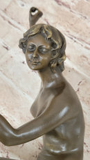 Art Deco Nude Female Juggler Dancer Bronze Sculpture Statue Figure on Marble Base