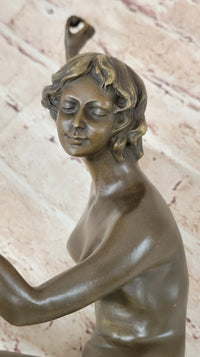 Art Deco Nude Female Juggler Dancer Bronze Sculpture Statue Figure on Marble Base
