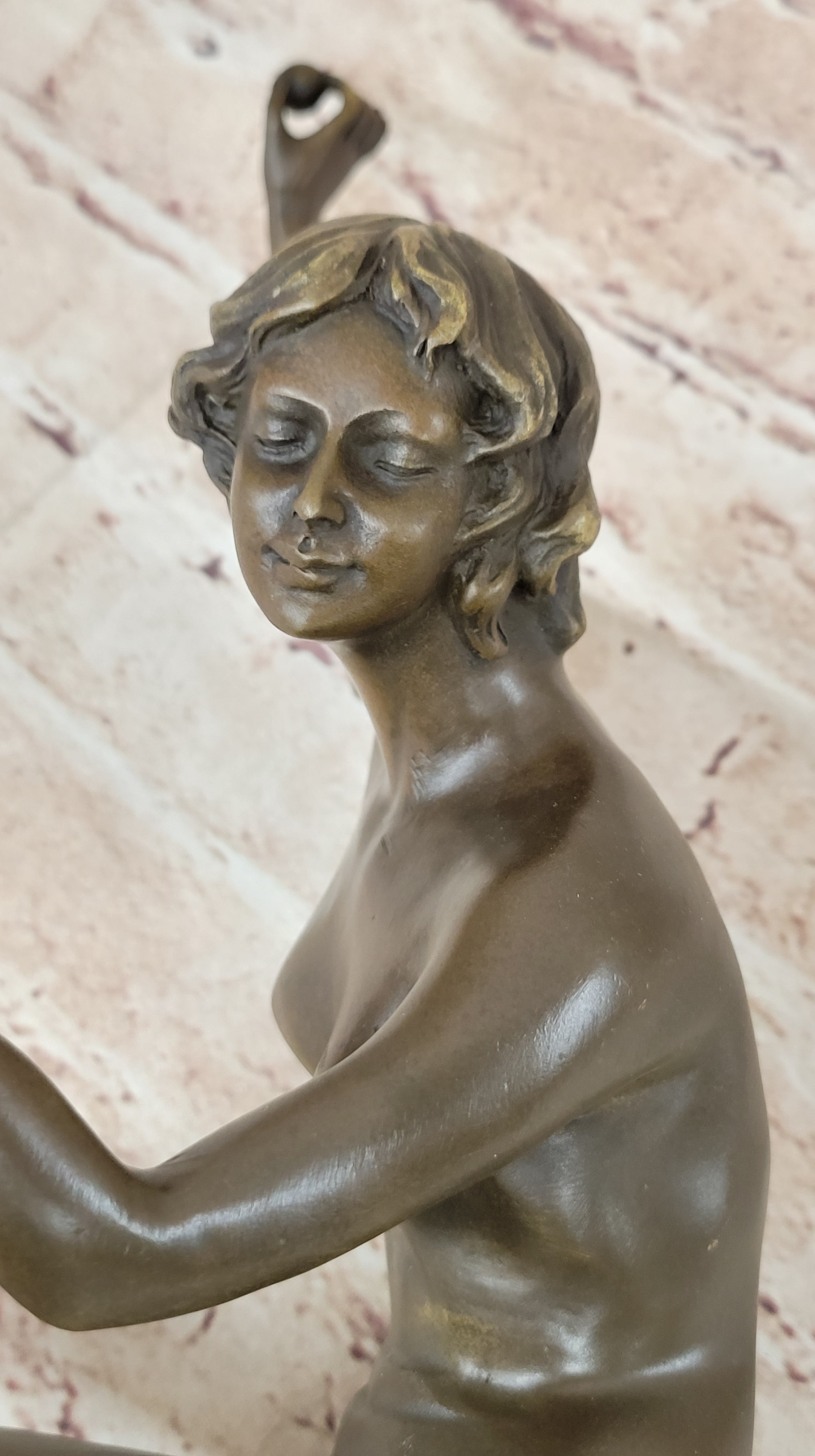 Art Deco Nude Female Juggler Dancer Bronze Sculpture Statue Figure on Marble Base