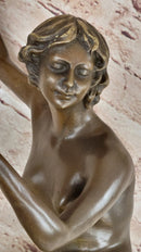 Art Deco Nude Female Juggler Dancer Bronze Sculpture Statue Figure on Marble Base