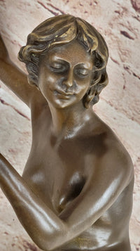 Art Deco Nude Female Juggler Dancer Bronze Sculpture Statue Figure on Marble Base