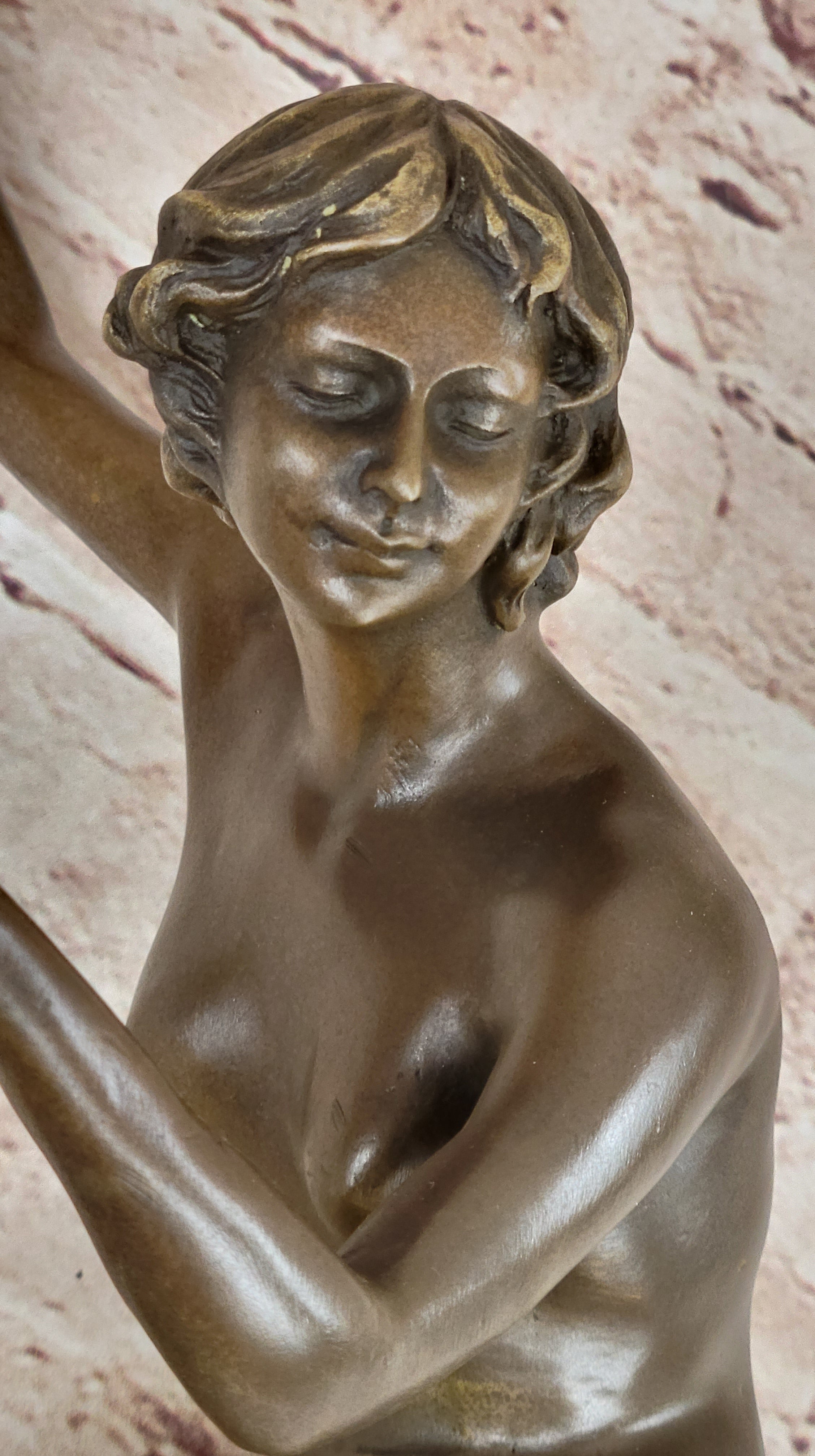 Art Deco Nude Female Juggler Dancer Bronze Sculpture Statue Figure on Marble Base