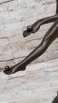 Art Deco Nude Female Juggler Dancer Bronze Sculpture Statue Figure on Marble Base