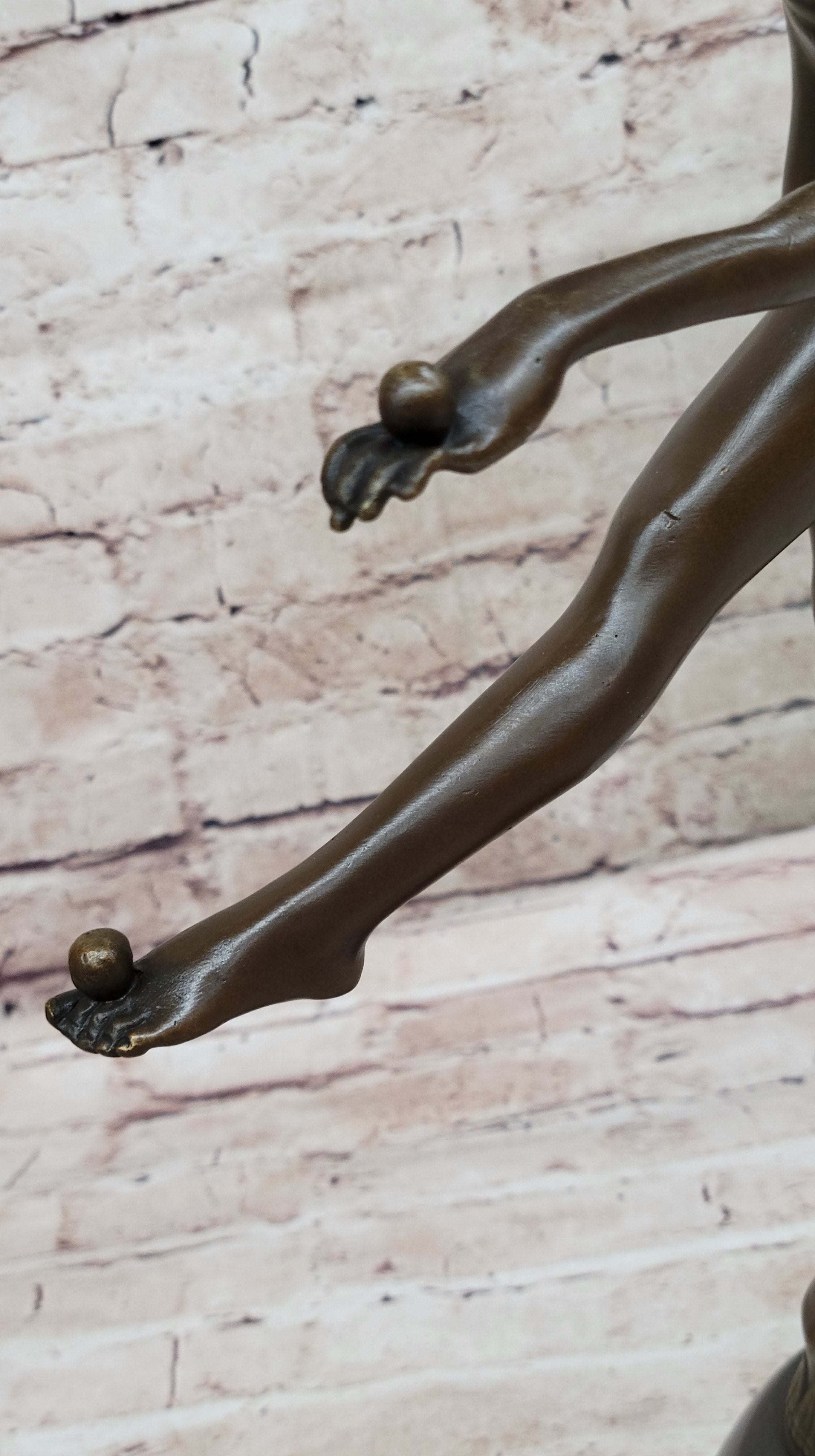 Art Deco Nude Female Juggler Dancer Bronze Sculpture Statue Figure on Marble Base