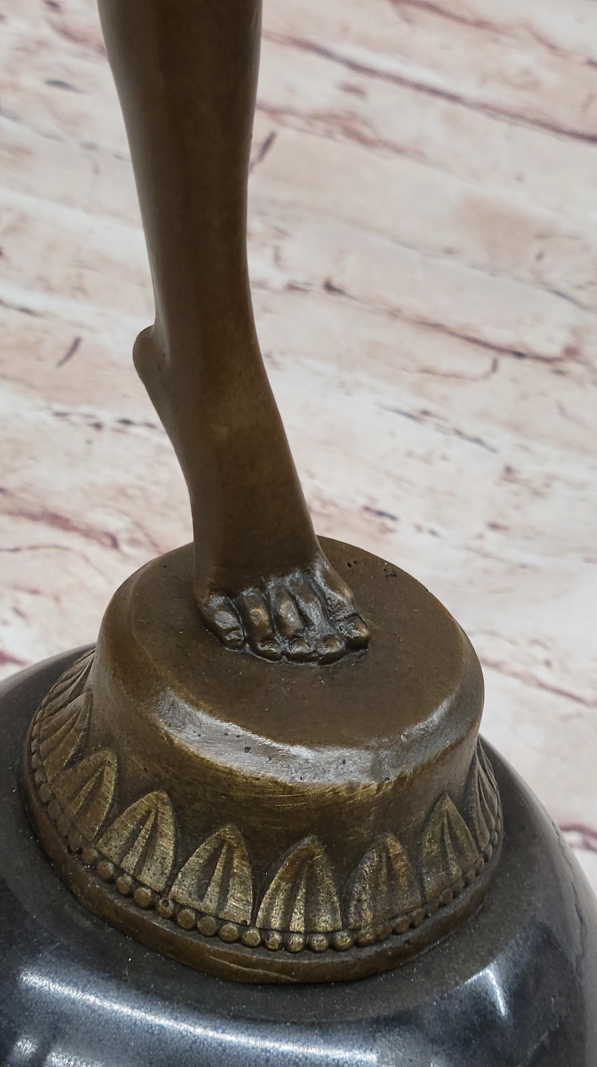 Art Deco Nude Female Juggler Dancer Bronze Sculpture Statue Figure on Marble Base