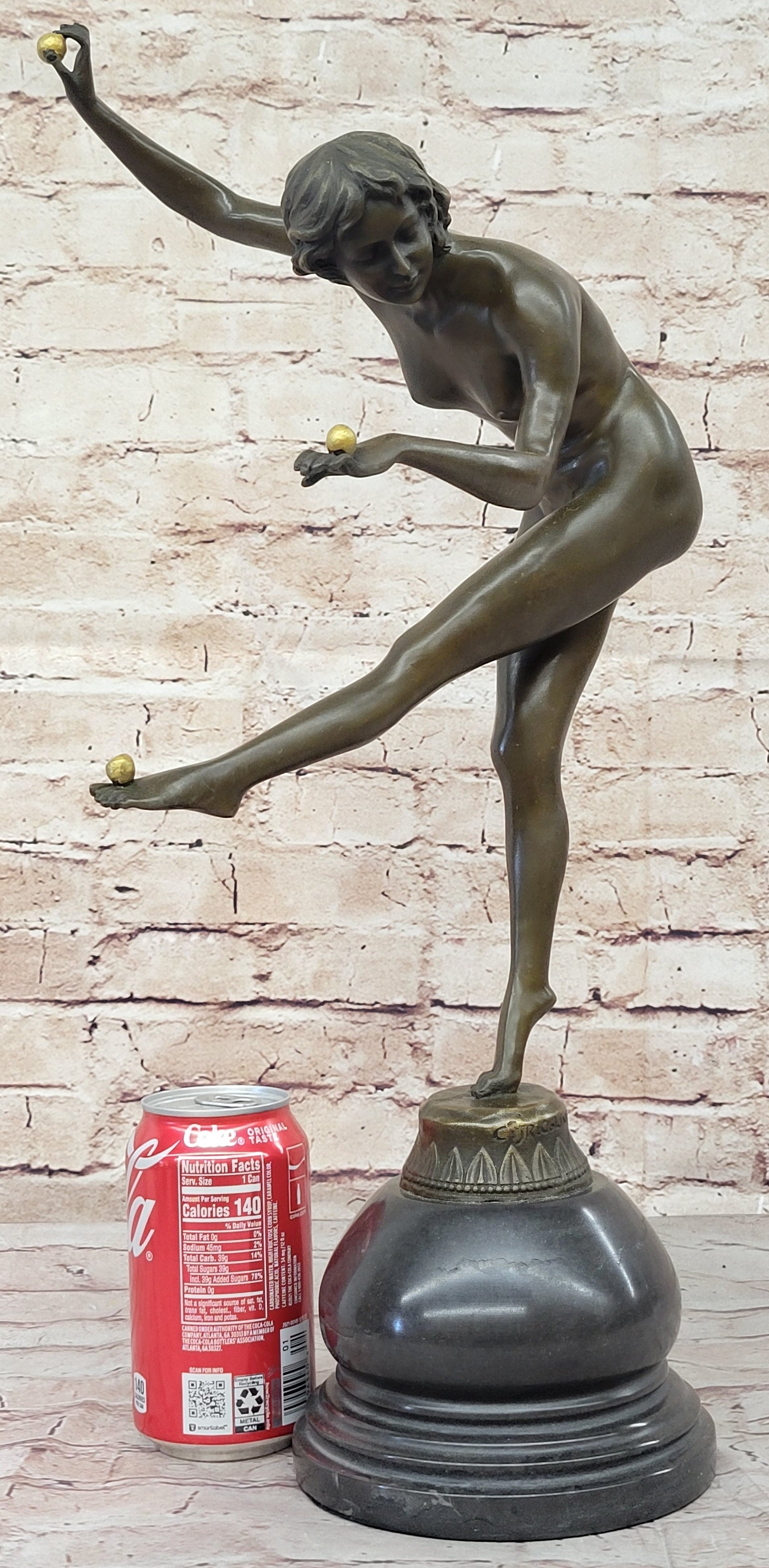 Juggling Balancing Acrobat Dancer Girl Nude Female Bronze Sculpture