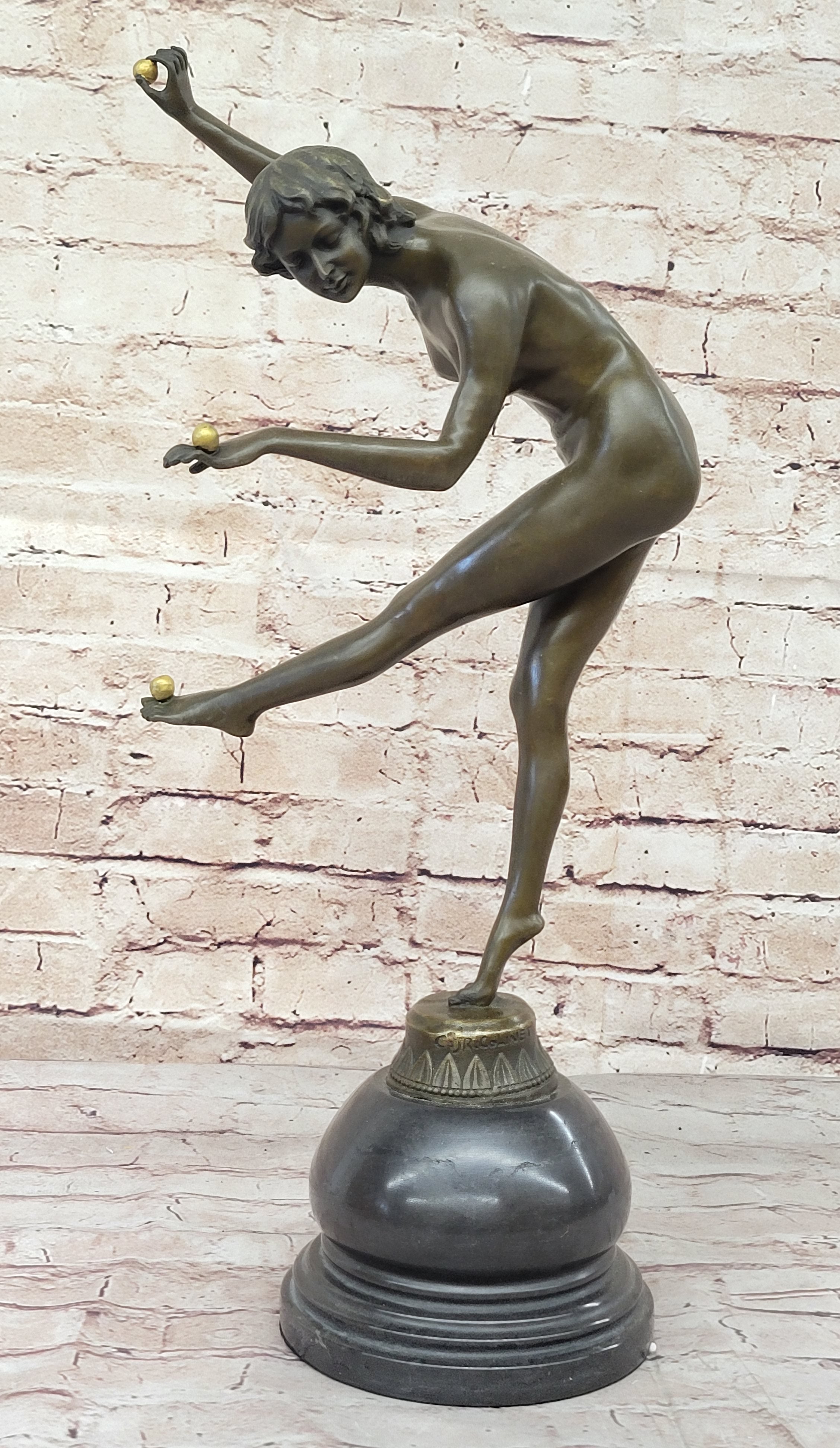Juggling Balancing Acrobat Dancer Girl Nude Female Bronze Sculpture