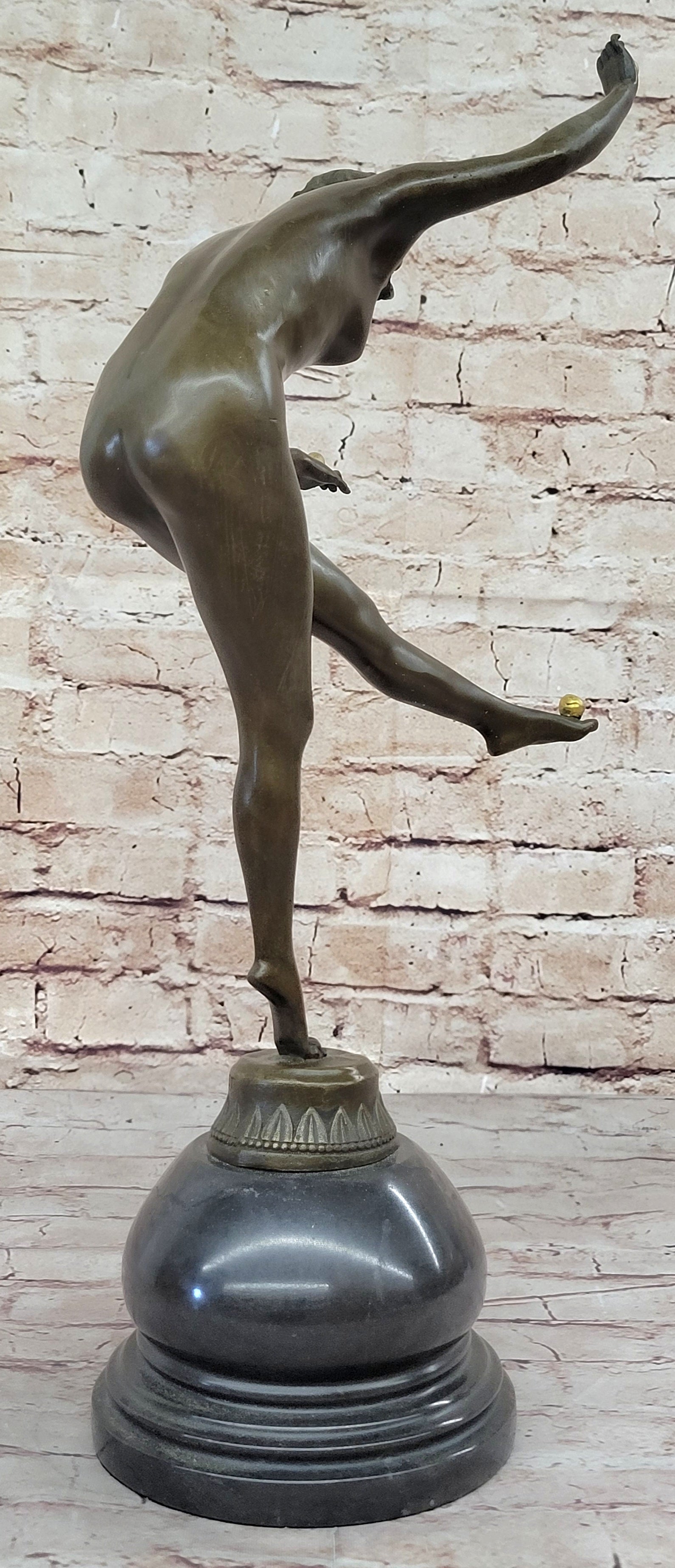 Juggling Balancing Acrobat Dancer Girl Nude Female Bronze Sculpture
