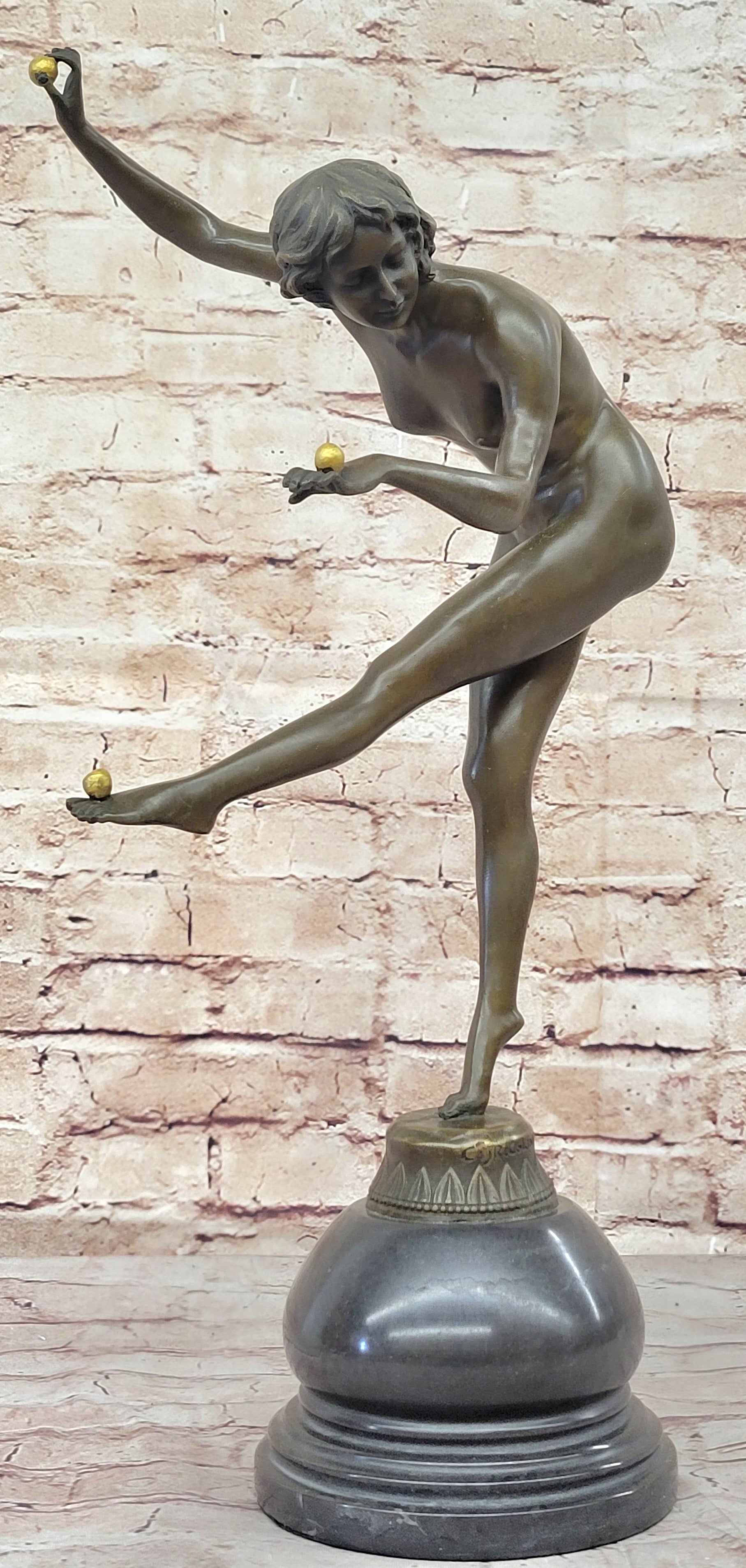 Juggling Balancing Acrobat Dancer Girl Nude Female Bronze Sculpture
