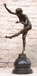 Art Deco Nude Female Juggler Dancer Bronze Sculpture Statue Figure on Marble Base
