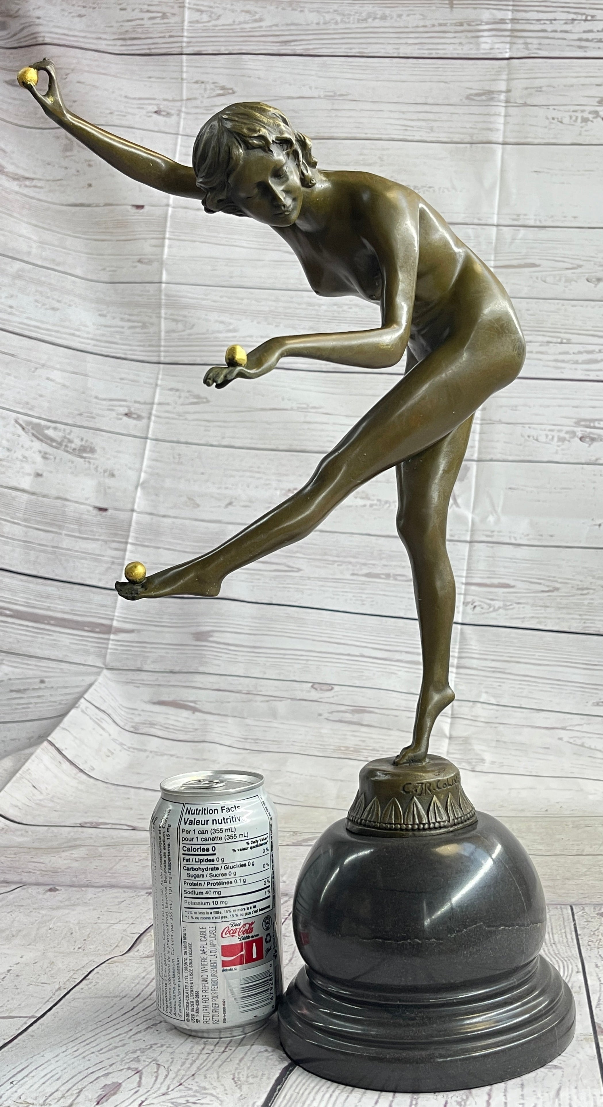 Nude Female Juggler Dancer - Art Deco Bronze Sculpture by Claire Colinet