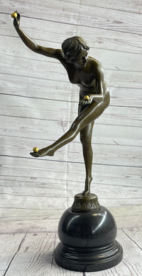 Nude Female Juggler Dancer - Art Deco Bronze Sculpture by Claire Colinet