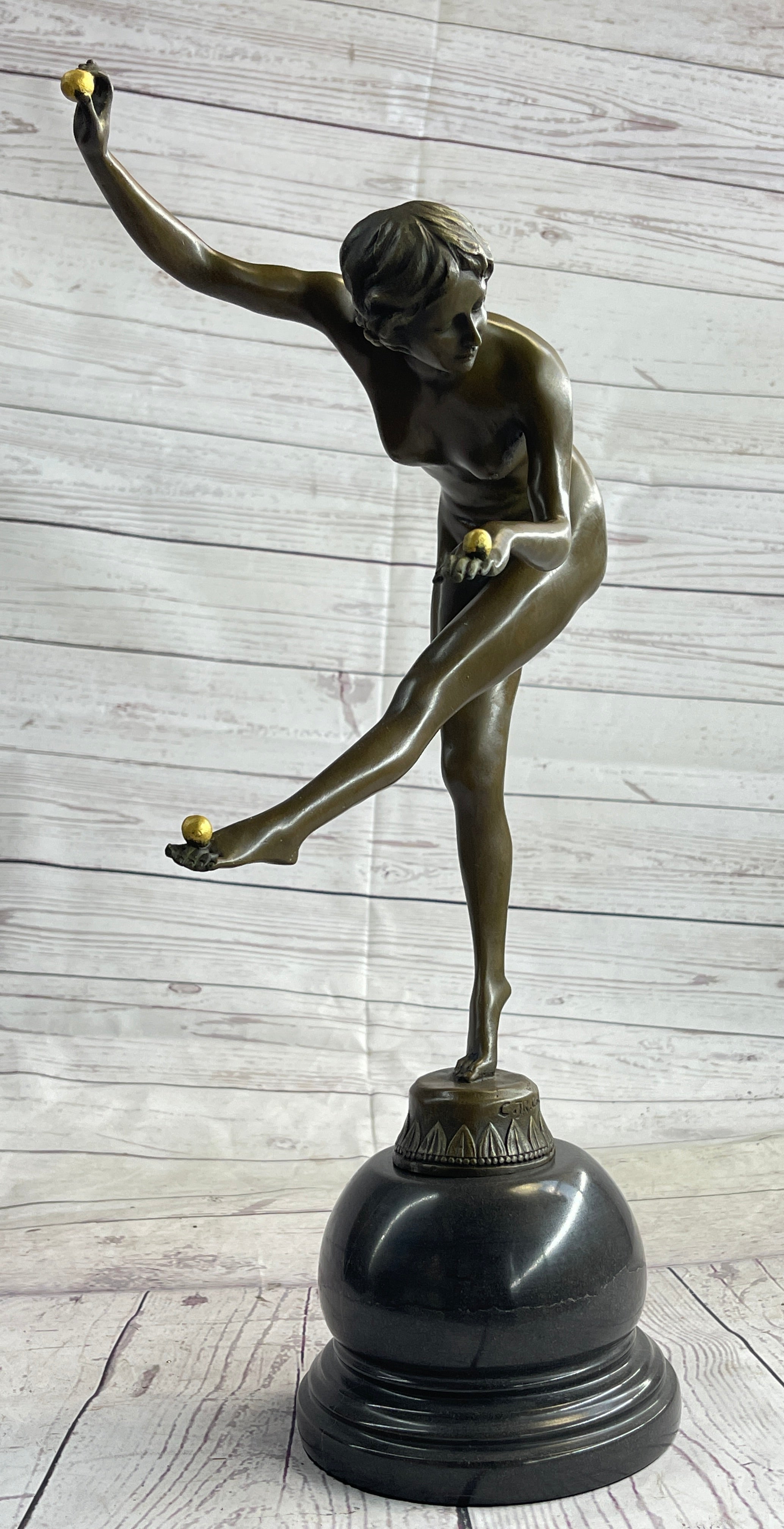 Nude Female Juggler Dancer - Art Deco Bronze Sculpture by Claire Colinet