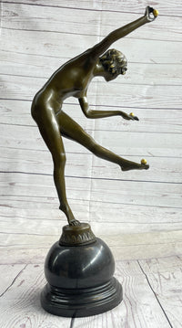 Nude Female Juggler Dancer - Art Deco Bronze Sculpture by Claire Colinet