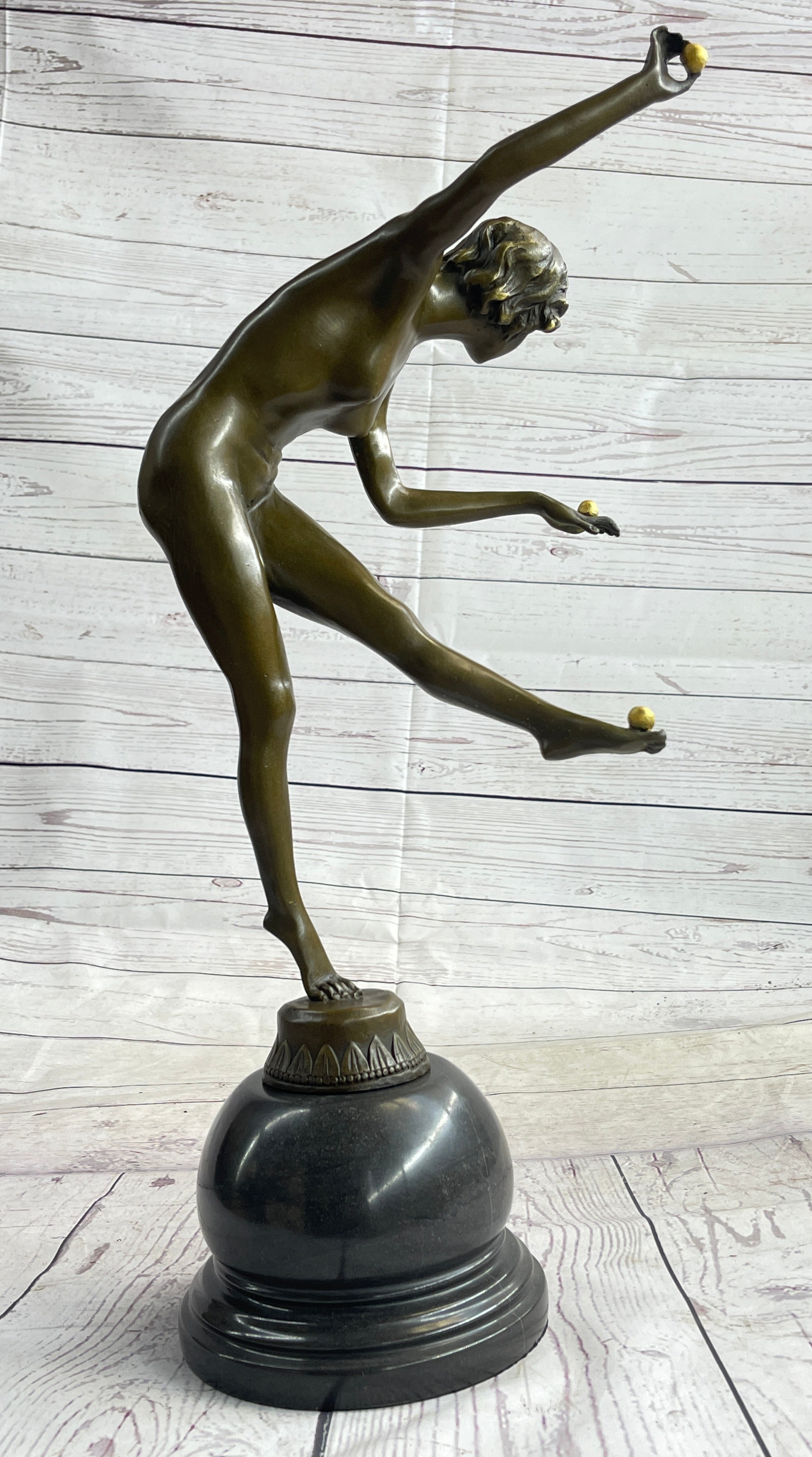 Nude Female Juggler Dancer - Art Deco Bronze Sculpture by Claire Colinet