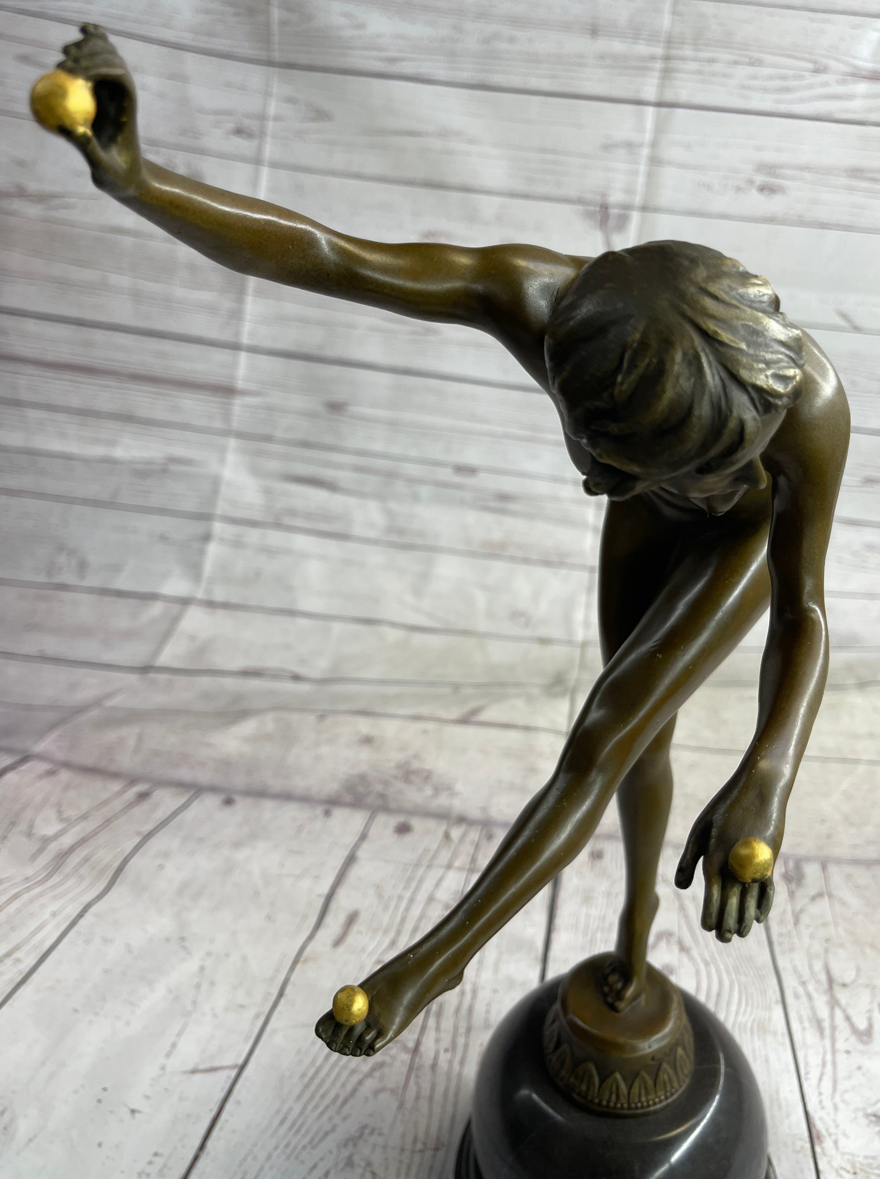 Nude Female Juggler Dancer - Art Deco Bronze Sculpture by Claire Colinet