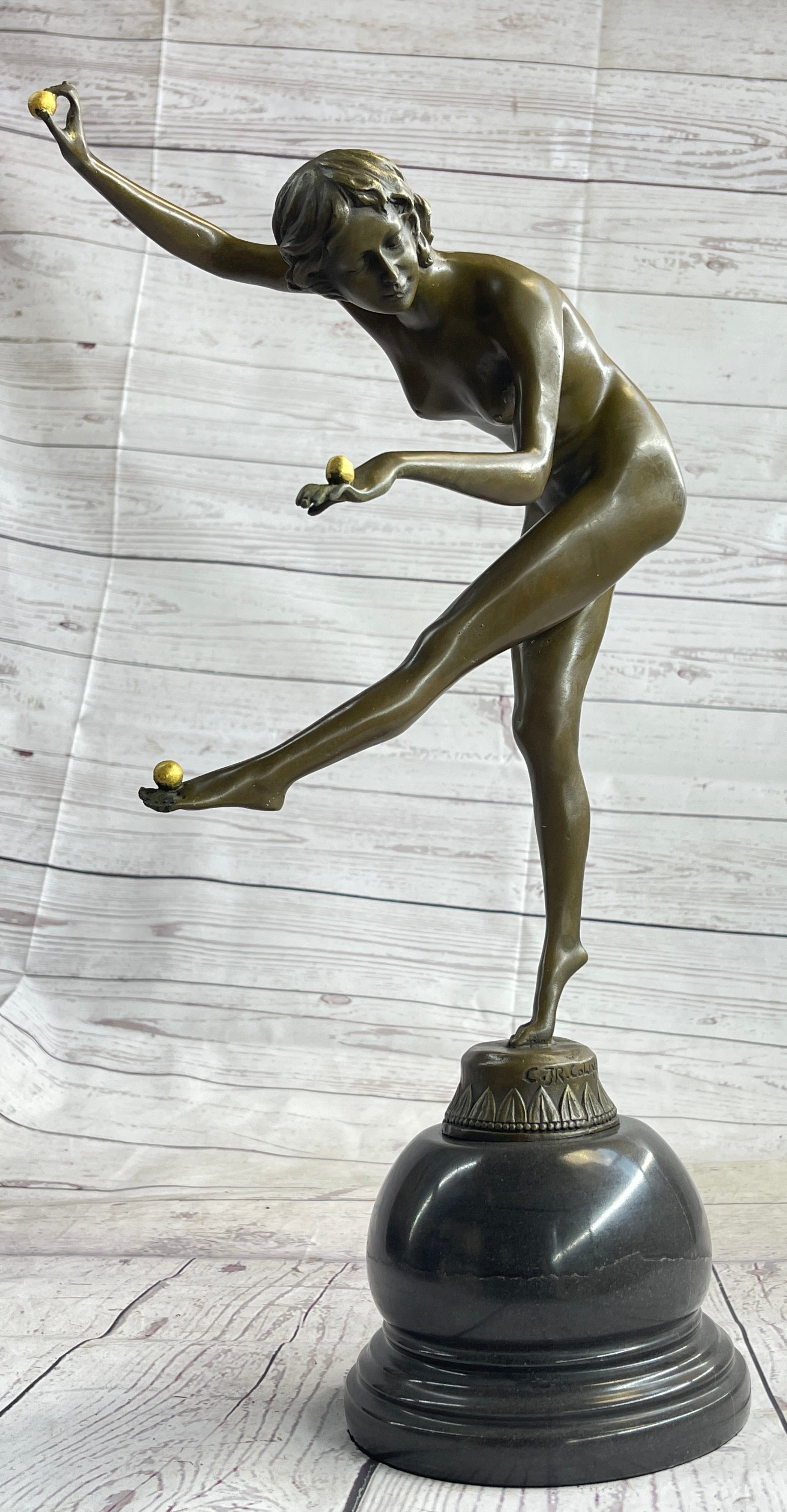 Nude Female Juggler Dancer - Art Deco Bronze Sculpture by Claire Colinet