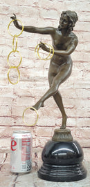 Art Deco Bronze Magic ring Dancer Signed Colinet Nude Sculpture Figurine
