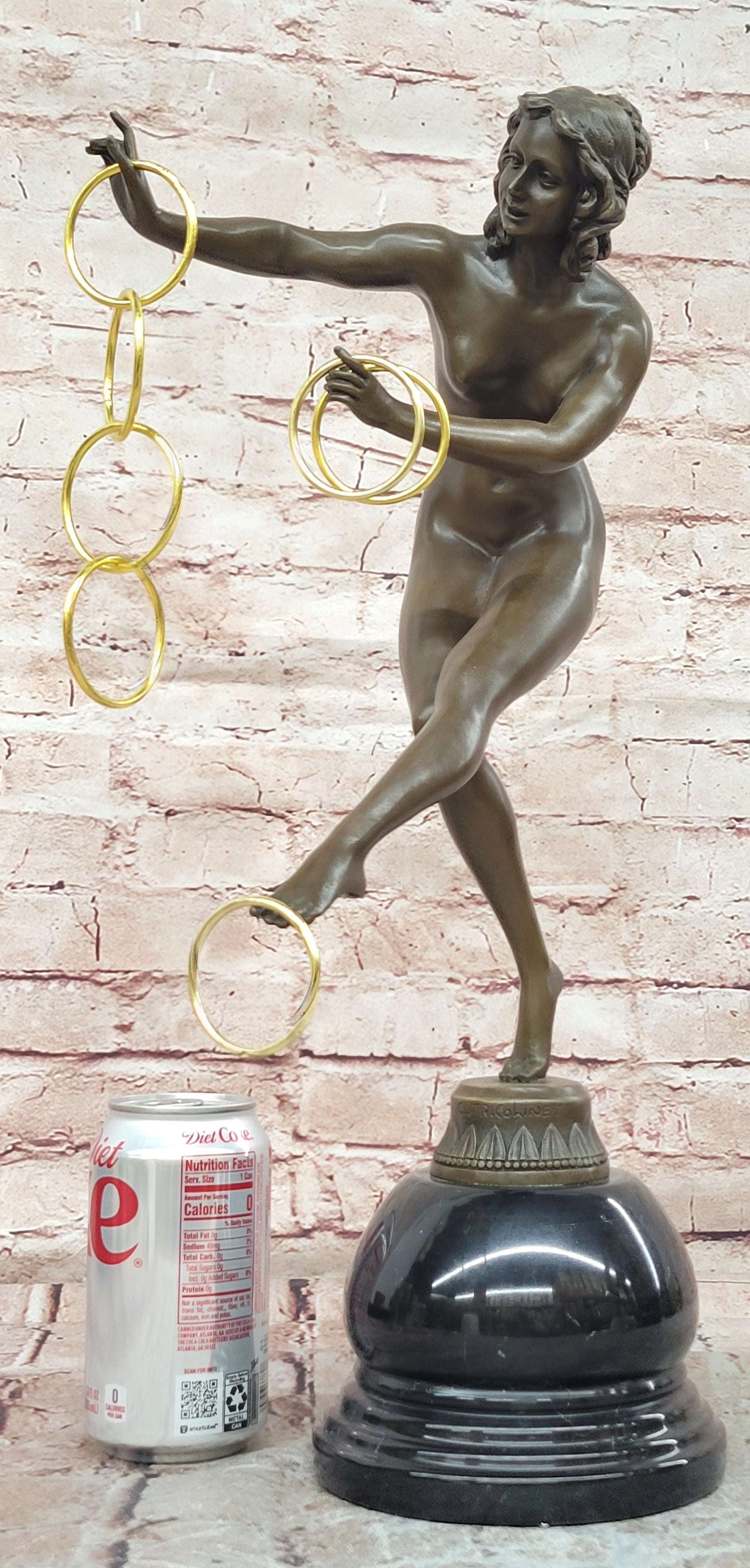 Art Deco Bronze Magic ring Dancer Signed Colinet Nude Sculpture Figurine