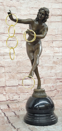 Art Deco Bronze Magic ring Dancer Signed Colinet Nude Sculpture Figurine