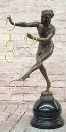 Art Deco Bronze Magic ring Dancer Signed Colinet Nude Sculpture Figurine
