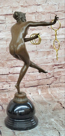 Art Deco Bronze Magic ring Dancer Signed Colinet Nude Sculpture Figurine