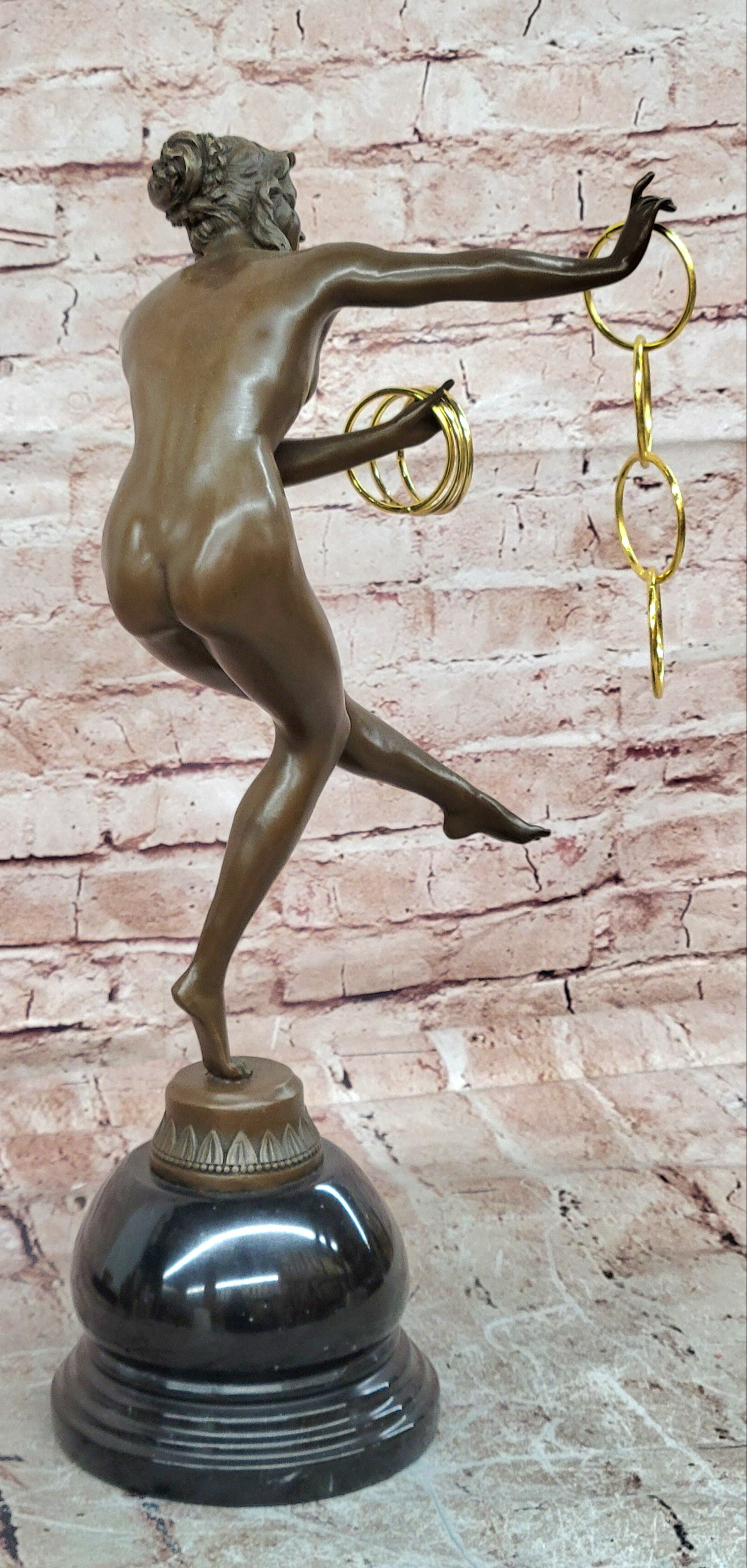 Art Deco Bronze Magic ring Dancer Signed Colinet Nude Sculpture Figurine