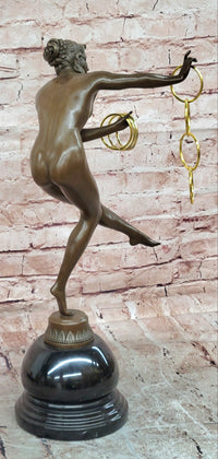 Art Deco Bronze Magic ring Dancer Signed Colinet Nude Sculpture Figurine