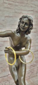 Art Deco Bronze Magic ring Dancer Signed Colinet Nude Sculpture Figurine