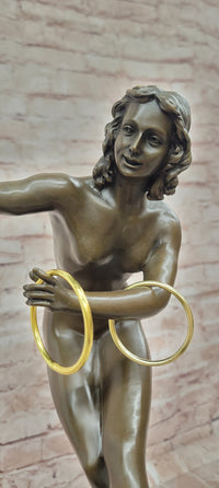 Art Deco Bronze Magic ring Dancer Signed Colinet Nude Sculpture Figurine