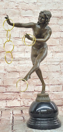 Art Deco Bronze Magic ring Dancer Signed Colinet Nude Sculpture Figurine
