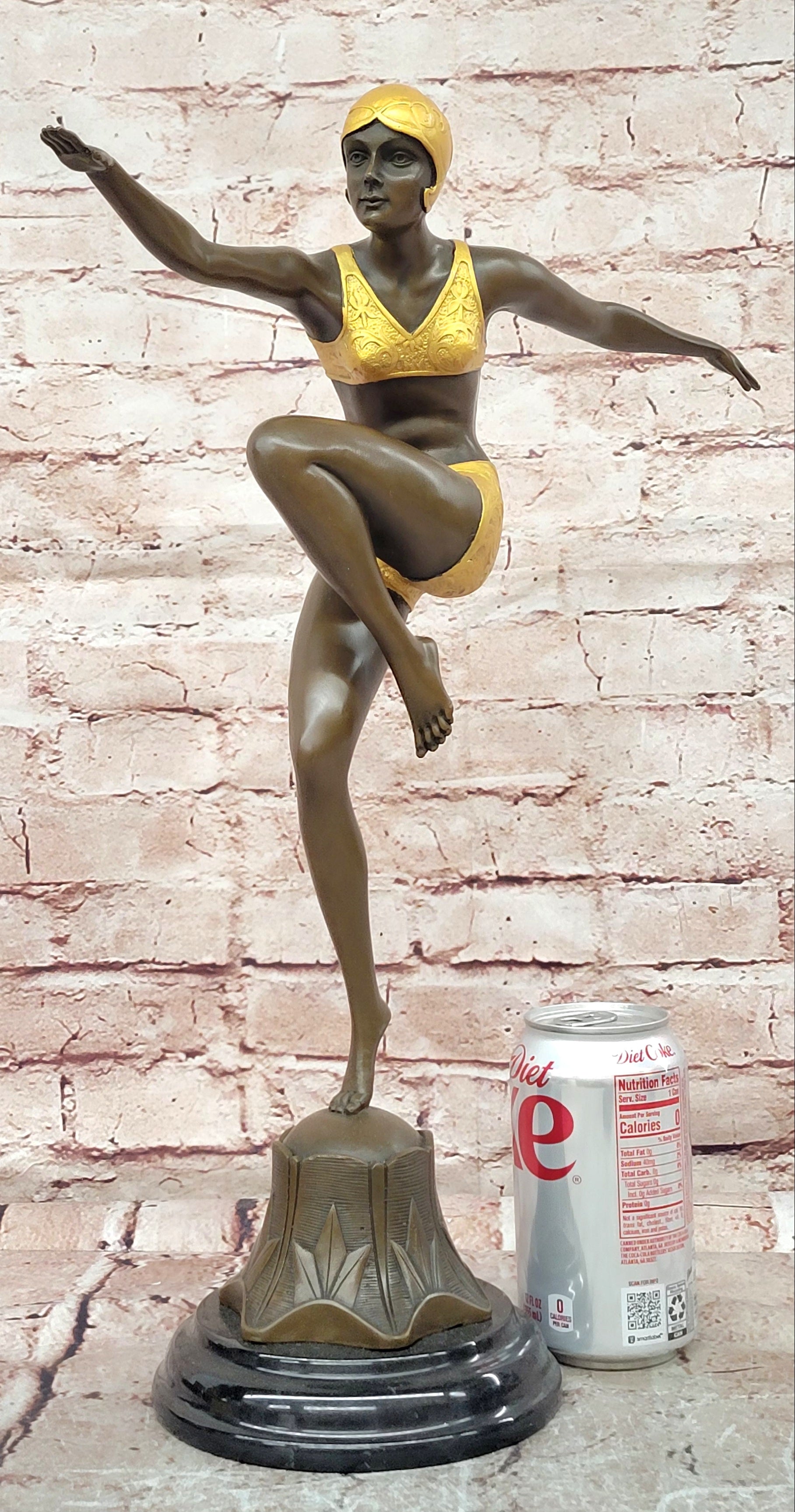 Signed Preiss Dancer Ballerina Genuine Bronze Sculpture Statue Art Deco Figurine