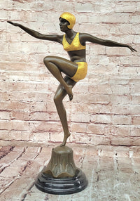Signed Preiss Dancer Ballerina Genuine Bronze Sculpture Statue Art Deco Figurine