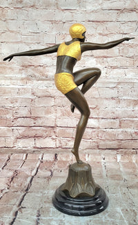 Signed Preiss Dancer Ballerina Genuine Bronze Sculpture Statue Art Deco Figurine