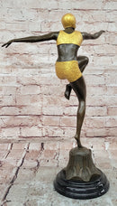 Signed Preiss Dancer Ballerina Genuine Bronze Sculpture Statue Art Deco Figurine