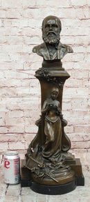 Genuine Bronze Charles Ground Bust with Maiden Holding Bronze Sculpture