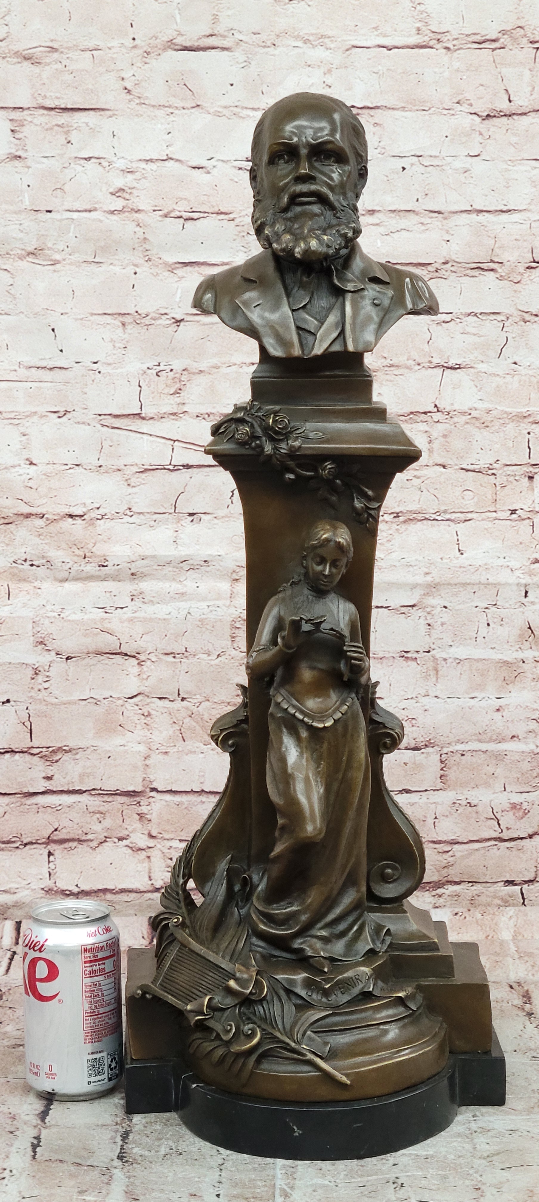 Genuine Bronze Charles Ground Bust with Maiden Holding Bronze Sculpture