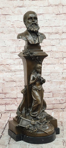 Genuine Bronze Charles Ground Bust with Maiden Holding Bronze Sculpture
