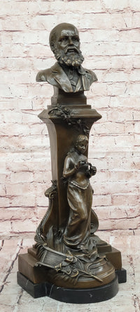 Genuine Bronze Charles Ground Bust with Maiden Holding Bronze Sculpture