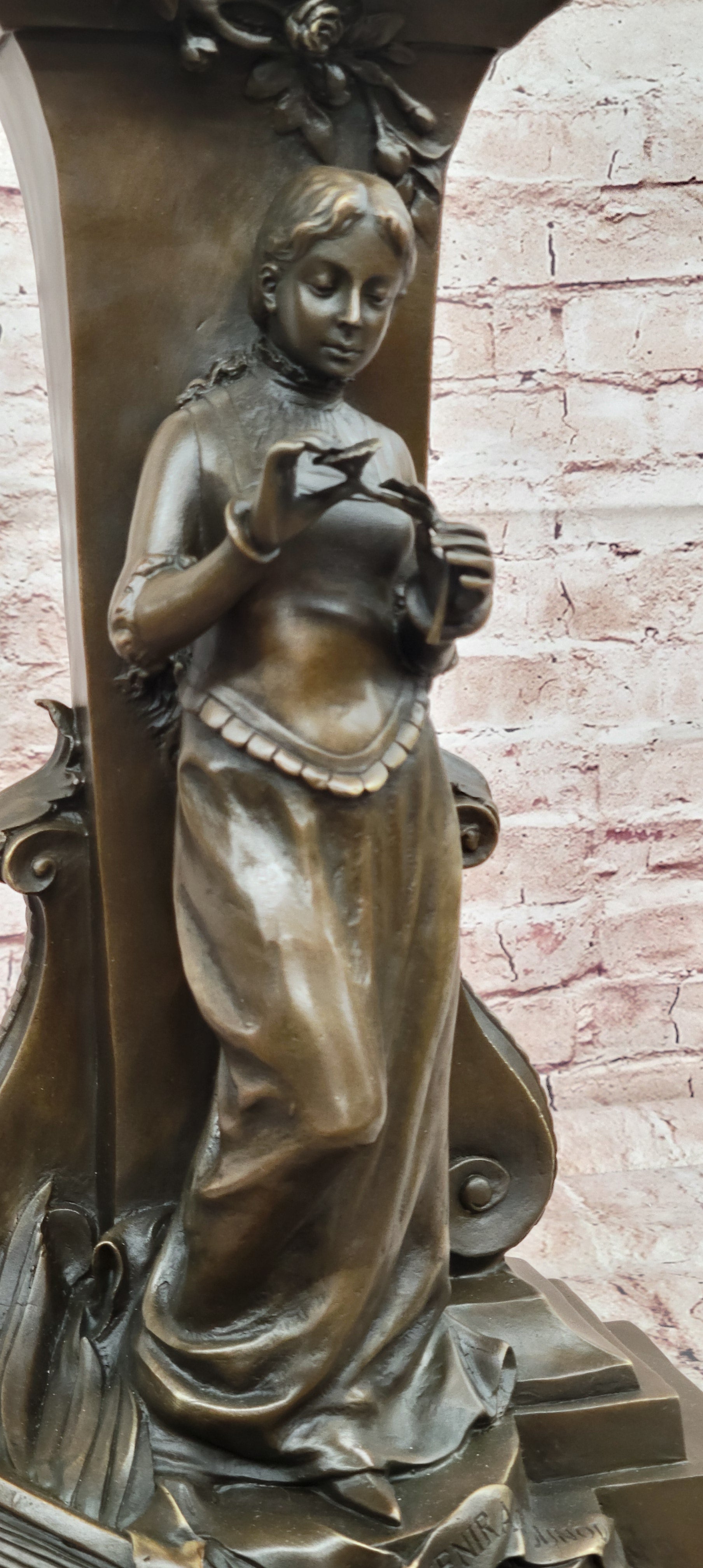 Genuine Bronze Charles Ground Bust with Maiden Holding Bronze Sculpture