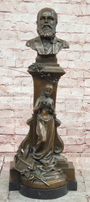 Genuine Bronze Charles Ground Bust with Maiden Holding Bronze Sculpture