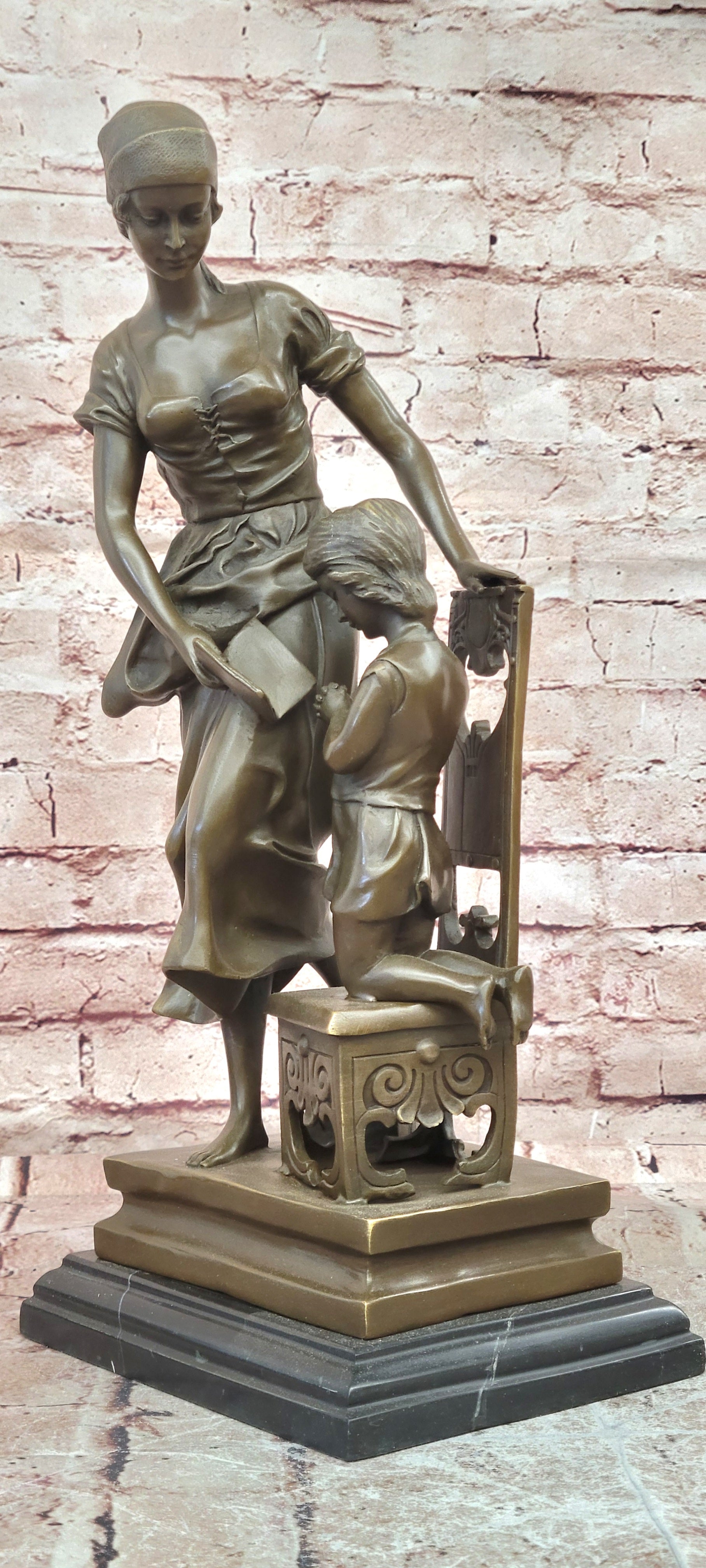 Signed Original Milo Mother and Daughter Praying Genuine Bronze Sculpture Statue