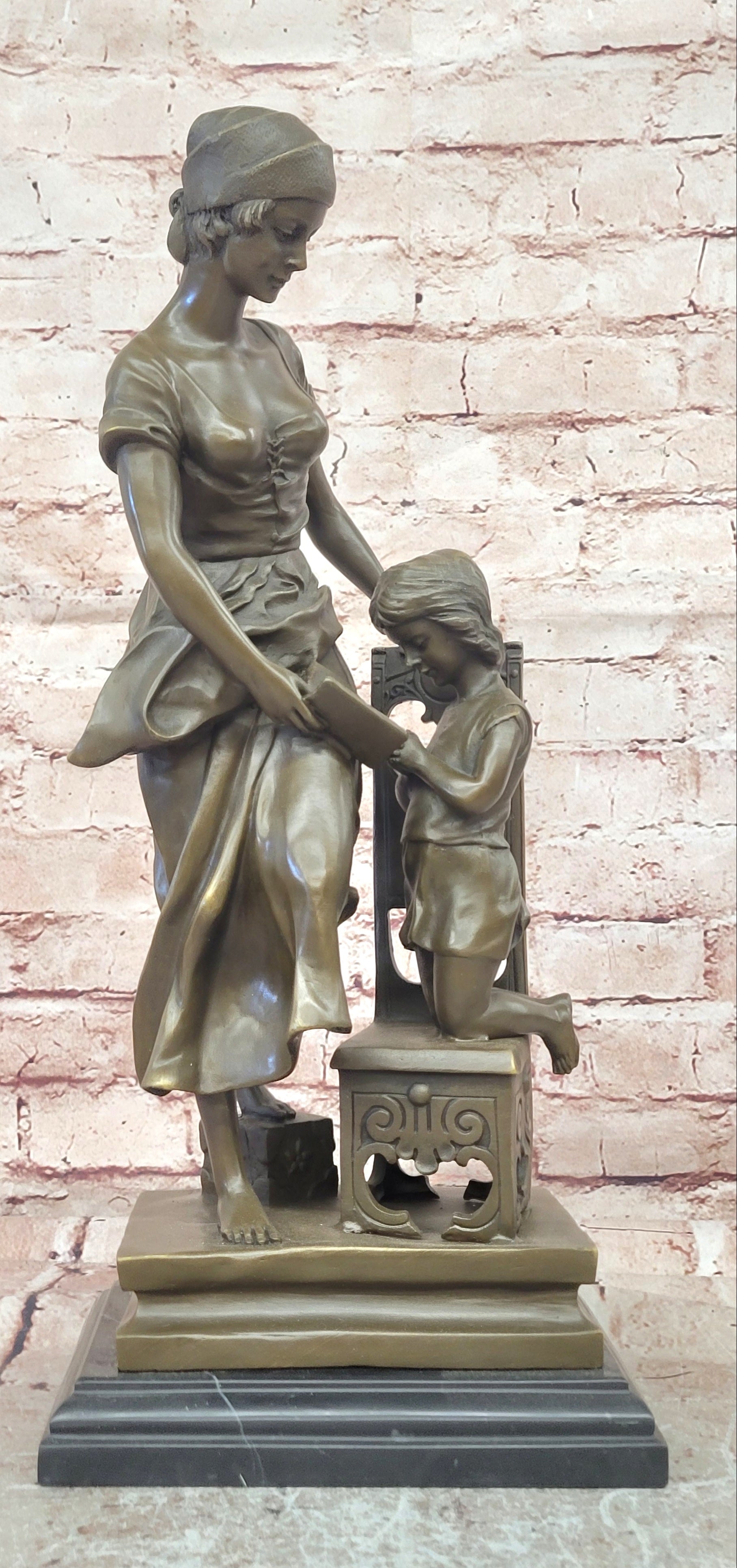 Signed Original Milo Mother and Daughter Praying Genuine Bronze Sculpture Statue