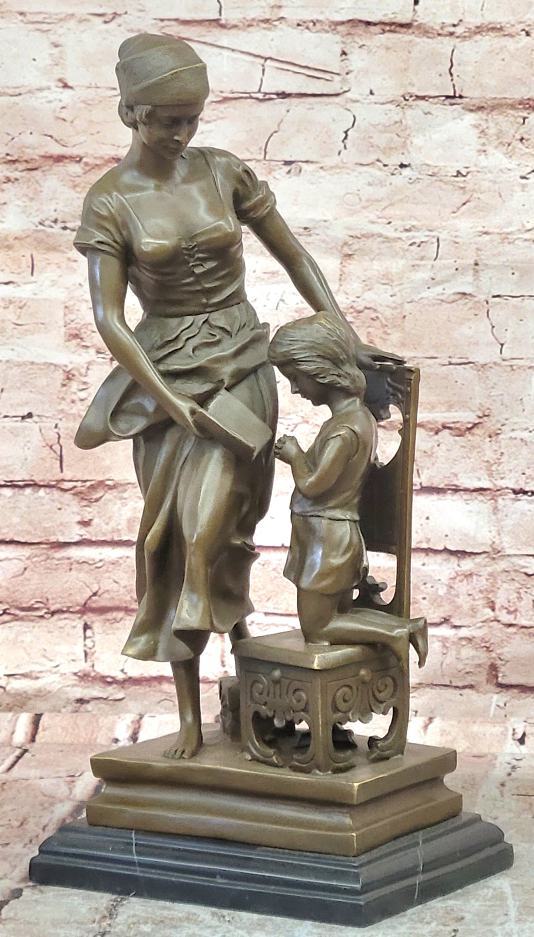 Signed Original Milo Mother and Daughter Praying Genuine Bronze Sculpture Statue
