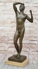 The Age of Bronze (1875) by Auguste Rodin Nude Male Figure Sculpture Statue Art on Marble Base