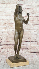 The Age of Bronze (1875) by Auguste Rodin Nude Male Figure Sculpture Statue Art on Marble Base