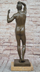 The Age of Bronze (1875) by Auguste Rodin Nude Male Figure Sculpture Statue Art on Marble Base